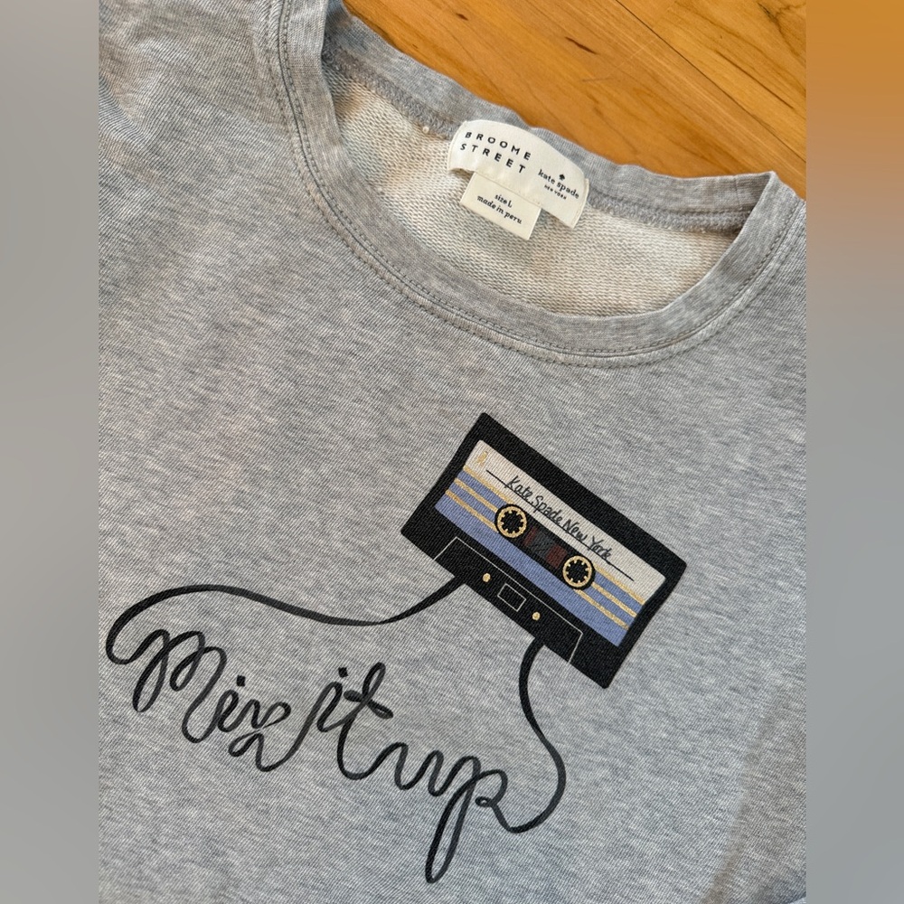 Kate Spade Broome Street Gray Mix It Up Cassette Sweatshirt Large